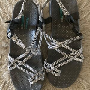 Skechers Black and White Strappy Sport Sandals
